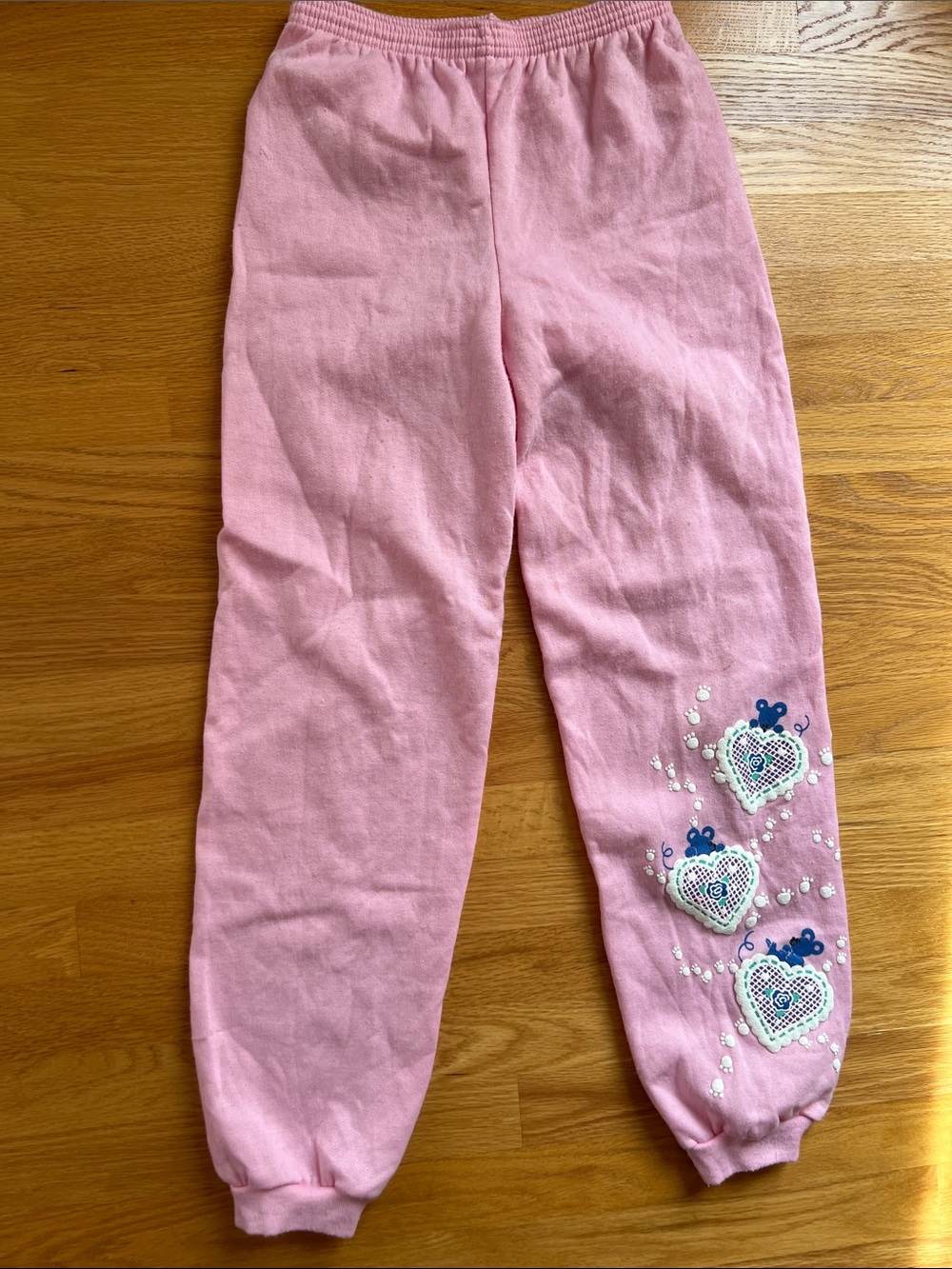 Vintage Andover Togs Girls' 14 Pink Heart Embroidered Cozy Pajama Pants